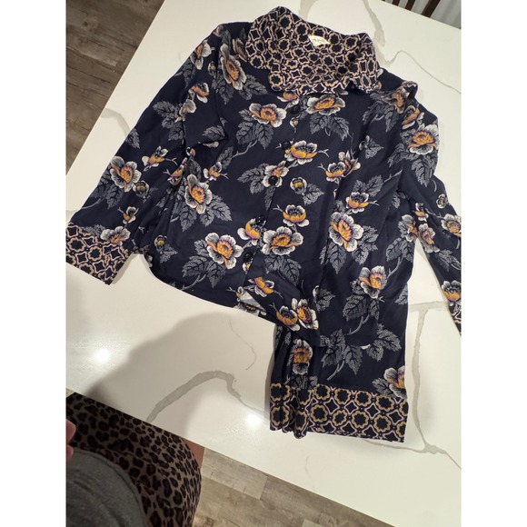 Vera Bradley Tops - Vera Bradley Floral Geometric Mixed Print Button Down Shirt and Pant Navy XXL